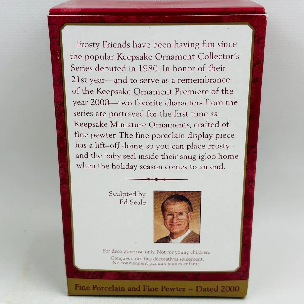 Hallmark Frosty Friends Ornament‎ Set Pewter Miniatures Porcelain Igloo Display